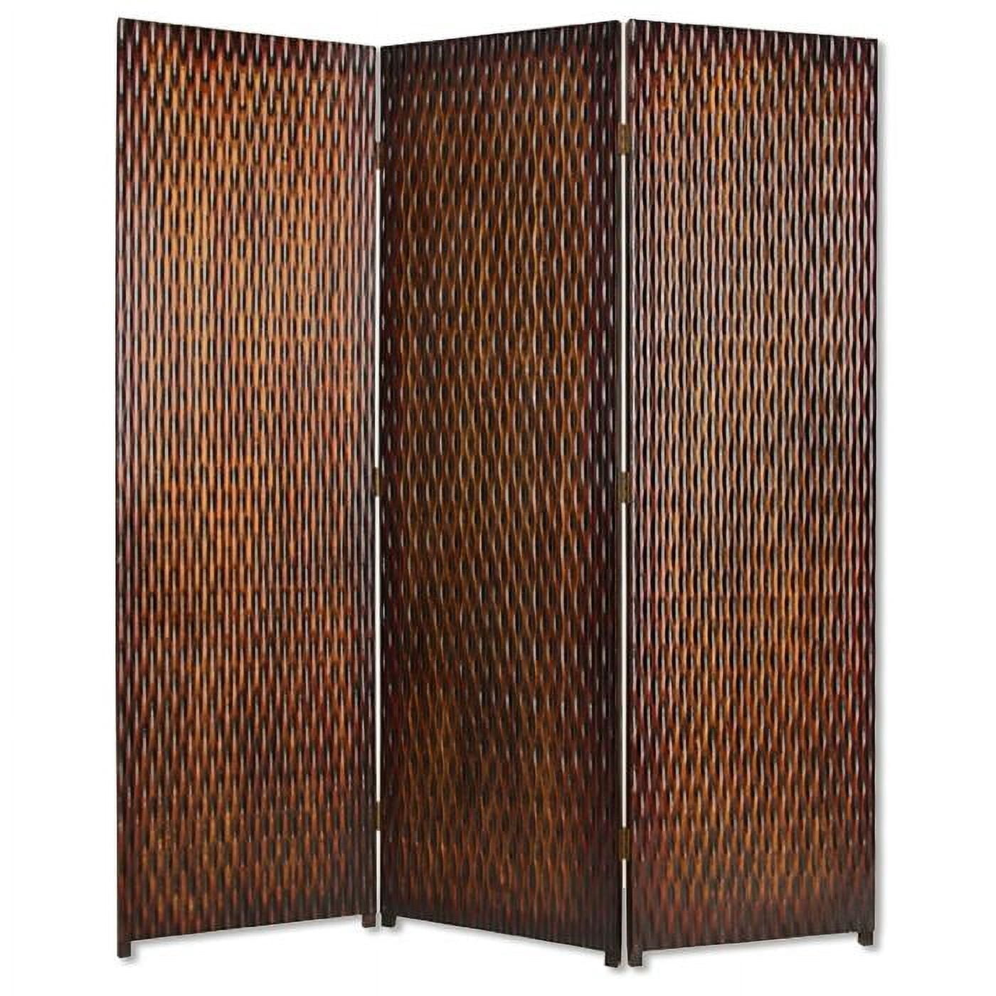 3 Panel Foldable Room Divider with Patterned Wood Panelling, Brown ...