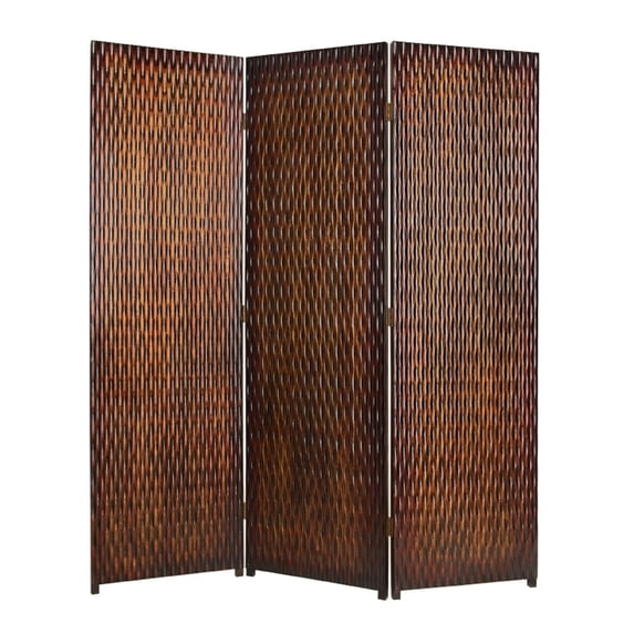 3 Panel Foldable Room Divider with Patterned Wood Panelling, Brown - Saltoro Sherpi
