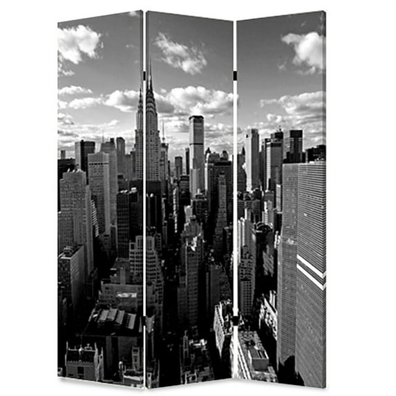 3 Panel Foldable Screen with New York Skyline Print in Black and White