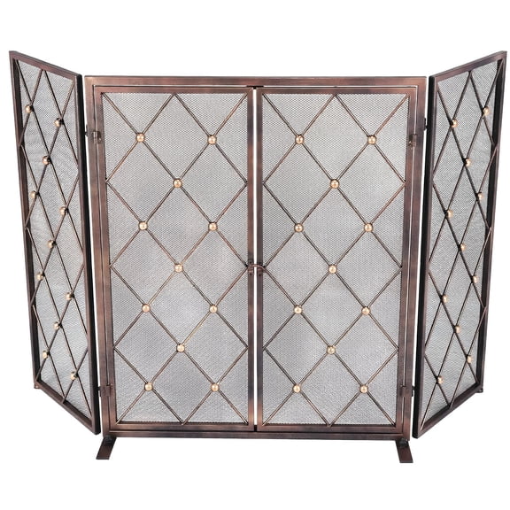 3-Panel Folding Fireplace Screen With Diamond Mesh Pattern Standard Finish