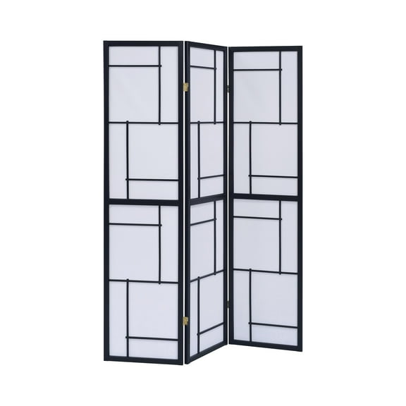 3 Panel Folding Floor Screen, Black and White