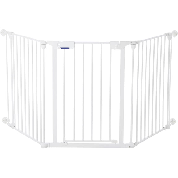 3-Panel Folding Metal Dog Gate 75.6 In Freestanding Pet Gate with Walk-Through Door White