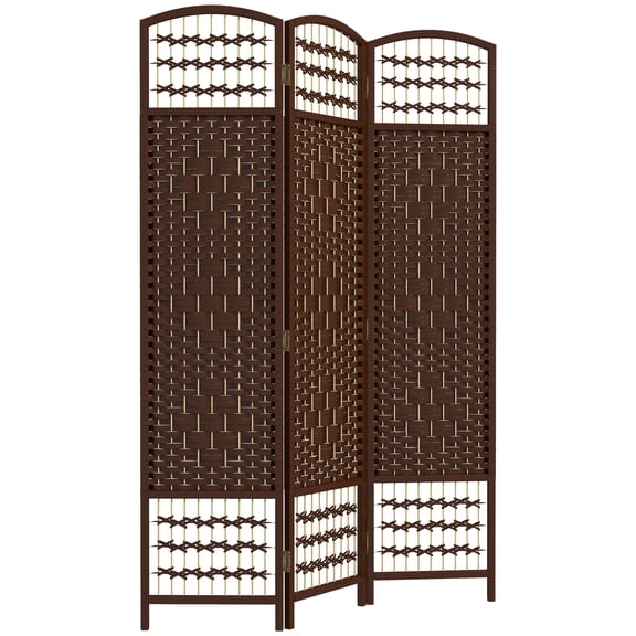 3 Panel Folding Room Divider, 5.6' Tall Portable Privacy Screen, Wave Fiber Room Partition for Home Office, Brown