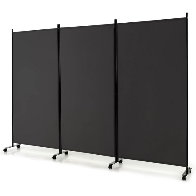 3 Panel Folding Room Divider, 6FT Rolling Privacy Screen with Lockable