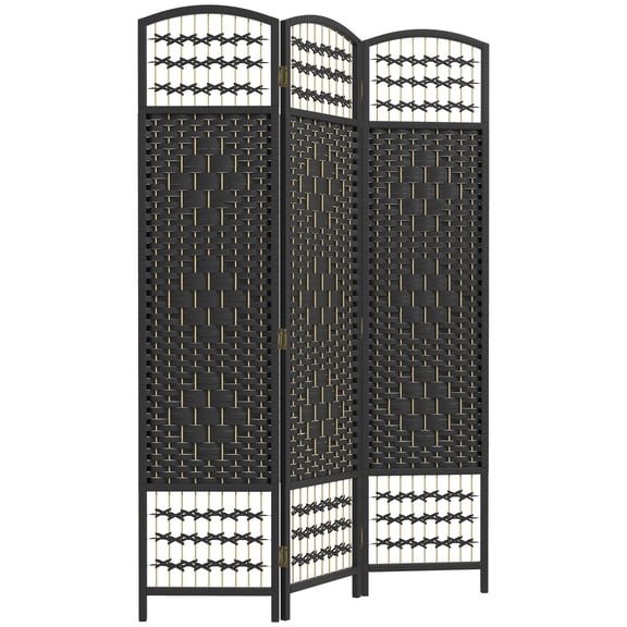 3 Panel Folding Room Divider Portable Privacy Screen Wave Fiber Room Partition for Home Office Black