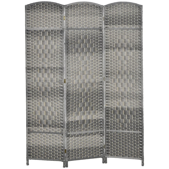 3 Panel Folding Room Divider Screen, 6' Tall Privacy Screen, Freestanding Wood Partition for Home Office, Mixed Gray