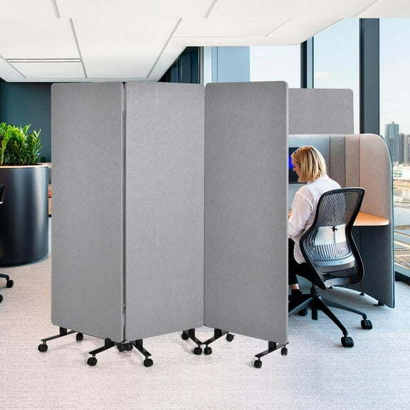3 Panel Freestanding Privacy Screen, 76 x 66 Inch Soundproof Room Divider with Wheels for Home Offices and Temporary Workspaces(Light Gray)