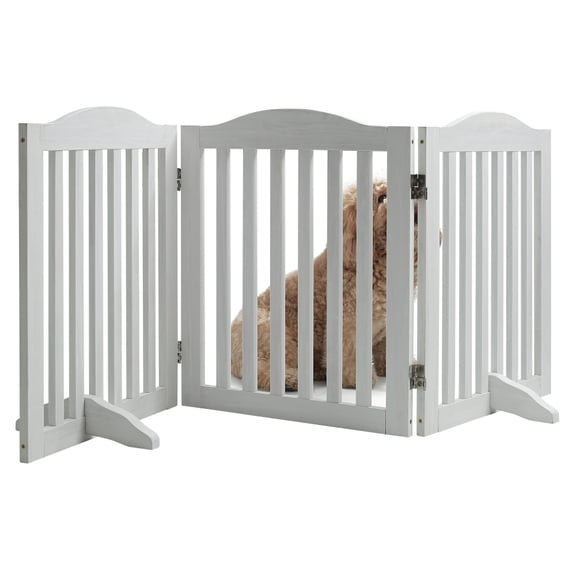 3-Panel Freestanding Wooden Pet Gate, 24" H Foldable Step-Over Fence, White