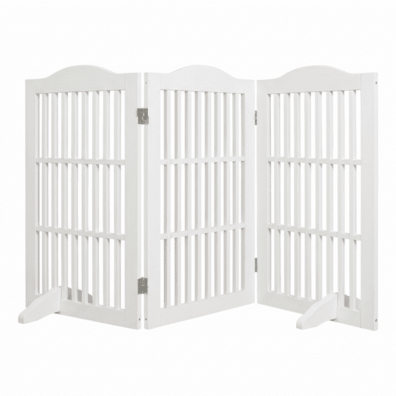 3-Panel Freestanding Wooden Pet Gate, 30" H Foldable Step-Over Fence, White