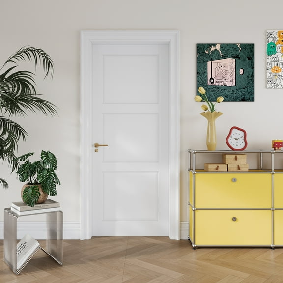 24" x 80" Primed Slab Door 3-Paneled Solid Core Wood Standard Door,closet door for bedroom Without Hardware Kit