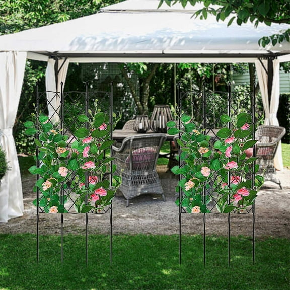 3-Panel Iron Frame Climbing Support | Rust-Resistant PE Coated Metal Plant Trellis | Adjustable 35" or 53" Height for Roses Clematis Jasmine | Garden Patio Balcony Decorative Screen
