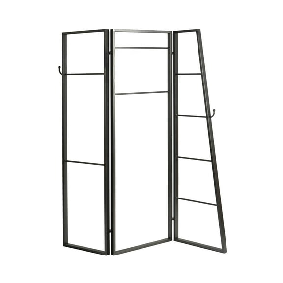 3 Panel Metal Coatrack Screen Room Divider With Garment Rods & Coat-Hooks
