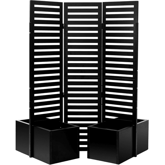 3-Panel Metal Privacy Screen with Planter Boxes - 72"W Freestanding Outdoor Room Divider w/ Self-Draining Garden Beds for Patio, Deck, Yard & Pool Areas