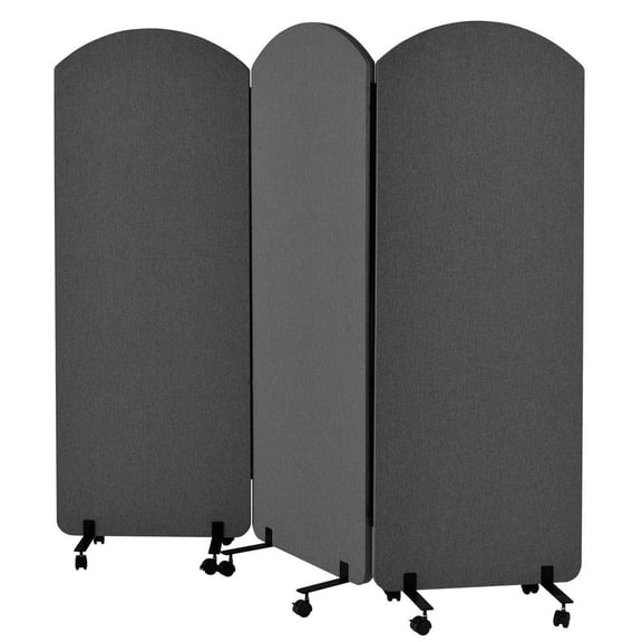 3-Panel Mobile Cubicle Wall Divider, 72" x 66" Portable Soundproof Partition with Wheels, Acoustic Temporary Wall for Office Library Classroom Separation, Dark Gray