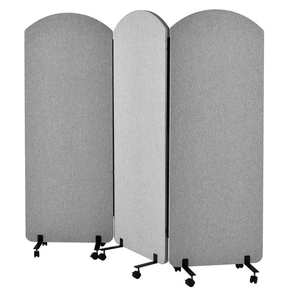 3-Panel Mobile Cubicle Wall Divider, 72" x 66" Portable Soundproof Partition with Wheels, Acoustic Temporary Wall for Office Library Classroom Separation, Light Gray