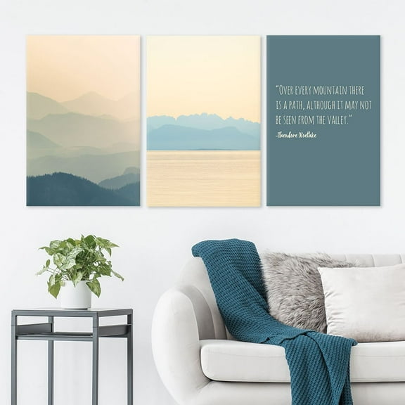 3 Panel Mountains and Sea in The Fog with Inspirational Quotes Gallery 16 x24 x 3 Panels