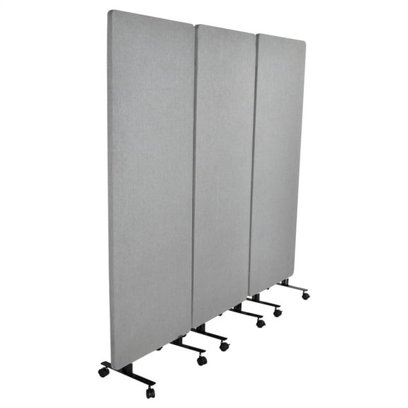 3-Panel Office Partition with Wheels, 72 x 66in Sound Dampening Divider, Rolling Temporary Wall for Cubicles and Schools(Light Gray)