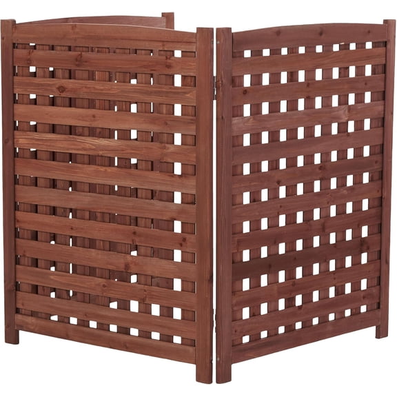 3-Panel Outdoor Air Conditioner Privacy Fence, Wooden Screen, Solid Wood Garden Fence, Trash Bins and Pool Pumps, Easy Assembly, Weather Resistant for AC Unit, Brown