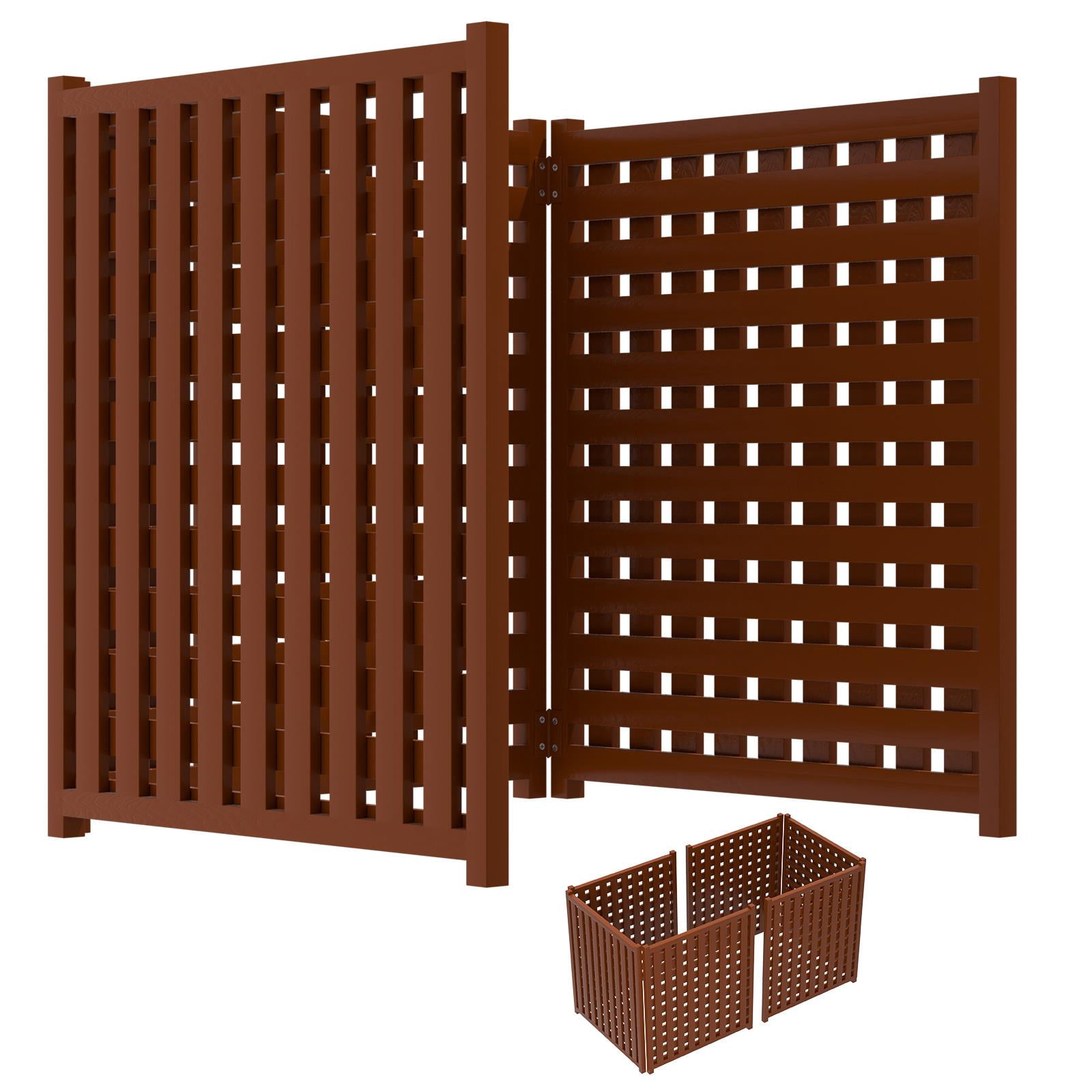 3-Panel Outdoor Privacy Fence Screen, Brown Wood Privacy Fence ...