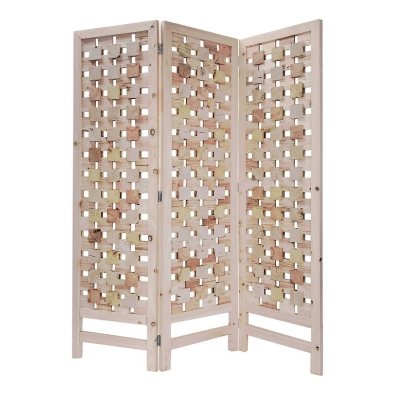 3 Panel Pink Room Divider With Cut Square Wood Design 3 Panel Pink Room Divider With Cut Square Wood Design