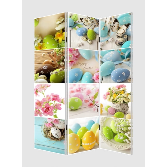 3 Panel Reversible Easter Spring Art Room Divider Screen