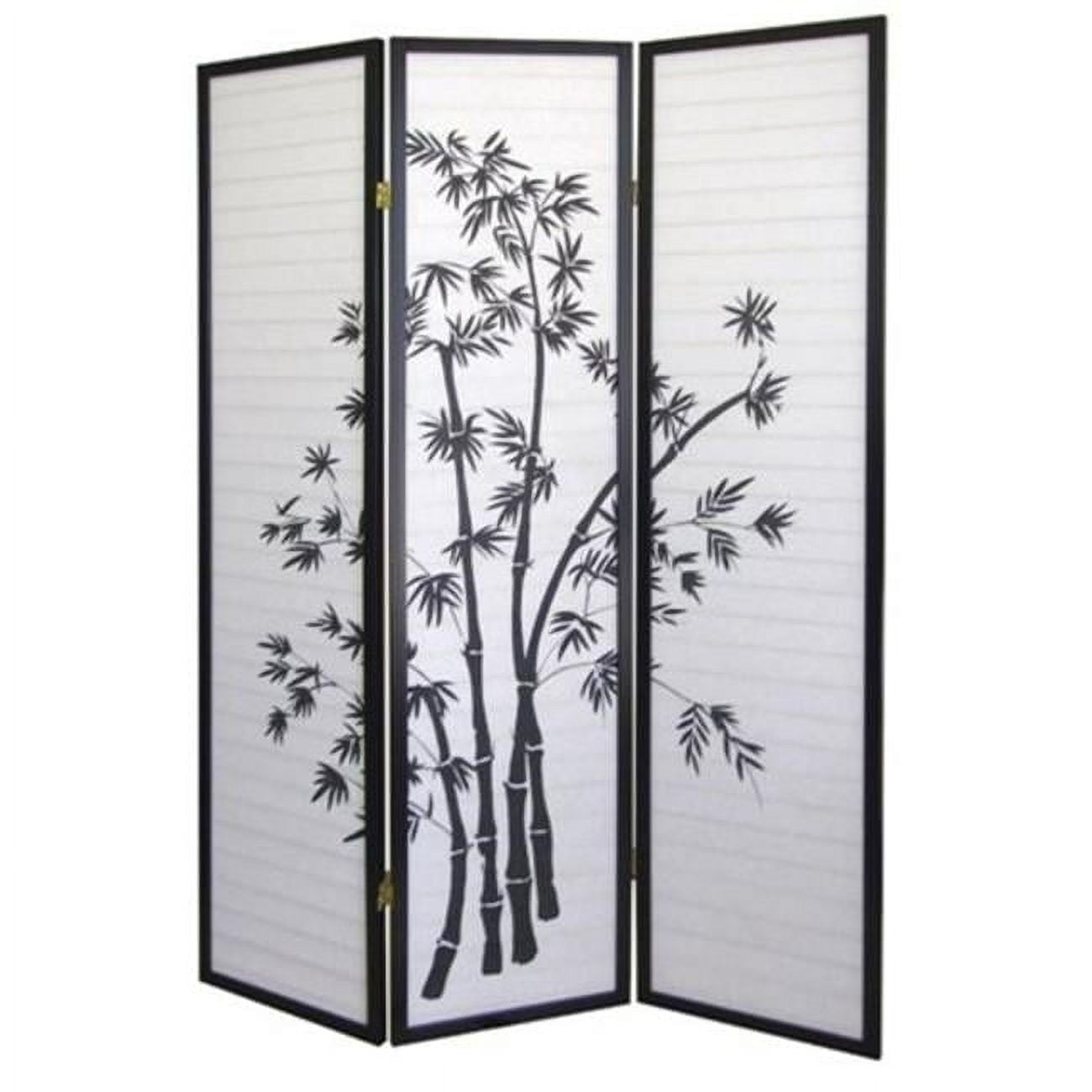 Black Framed Bamboo Print Shoji Folding Room Divider