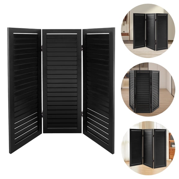 3-Panel Room Divider, Foldable Shutter Screen, Black, No Assembly