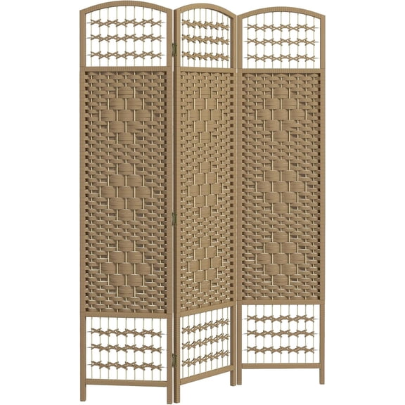 3 Panel Room Divider, Folding Privacy Screen, 5.6' Room Separator, Wave Fiber Freestanding Partition Wall Divider, Natural
