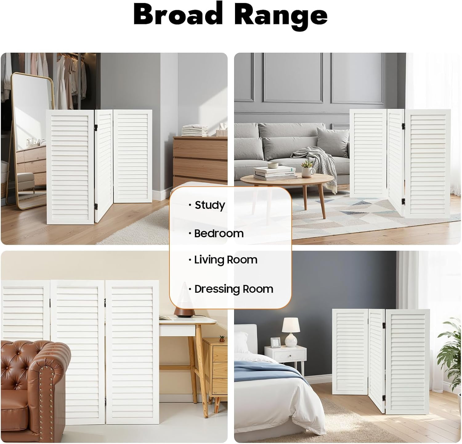 3 Panel Room Divider Screen, Wooden Privacy Screen, Short Room Divider ...