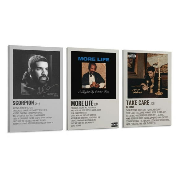 3 Panel Scorpion Drakes Music More Life Album Cover for Teen Girls Painting On Canvas Wall Art Poster Scroll Picture Print Living Room Walls Decor Home Posters 08x12inch(20x30cm)