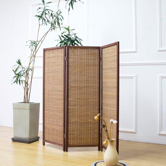 3 Panel Short Room Divider Screen,Brown Freestanding Partition,Small ...