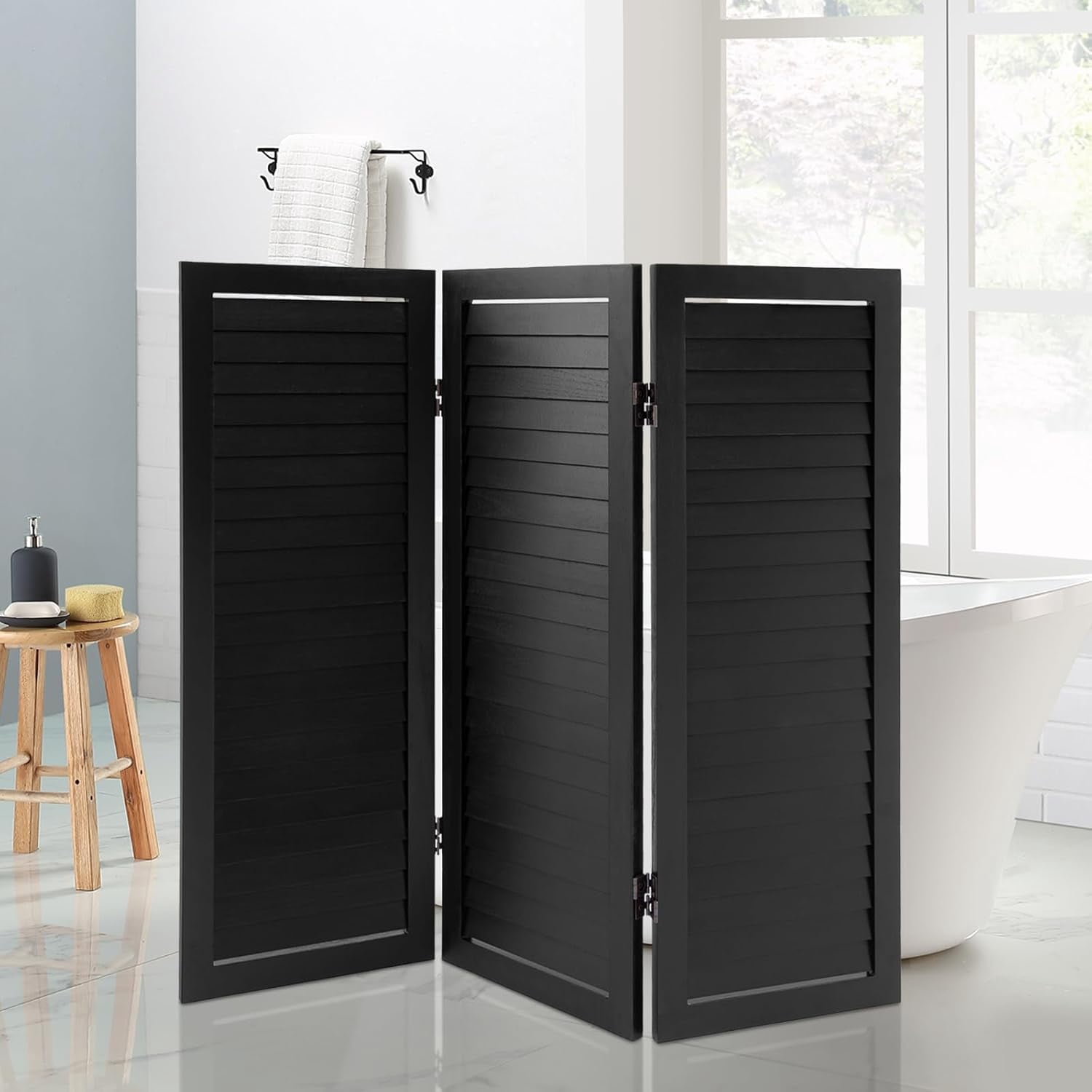 3 Panel Short Room Divider Wood, 35.4" W×31.9" H Foldable Wall Privacy ...