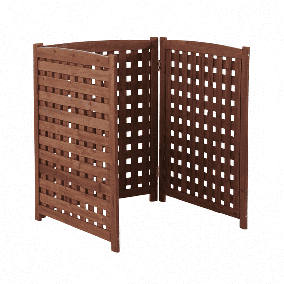 3-Panel Solid Wood Outdoor Privacy Screen, 32" x 38" Freestanding Air Conditioner Fence with Adjustable Layout, Natural Fir Wood Room Divider Panel for Patio, Garden & AC Unit