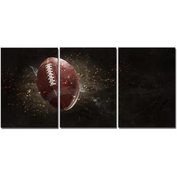 3 Panel Sport American Football Canvas Wall Art Boy Bedroom Decor Closeup Rugby Sport Theme Neutral Black Artwork for Kids Nursery Wall Décor Frame 12x16in Men Cave Poster Print