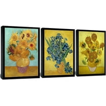 3 Panel Sunflower and Irises by Vincent Van Gogh Oil Paintings Reproduction Modern Floral Giclee Canvas Prints Artwork Flowers Pictures Canvas Wall Art for Bedroom Wall Decor - 16"x24"x3 Piece