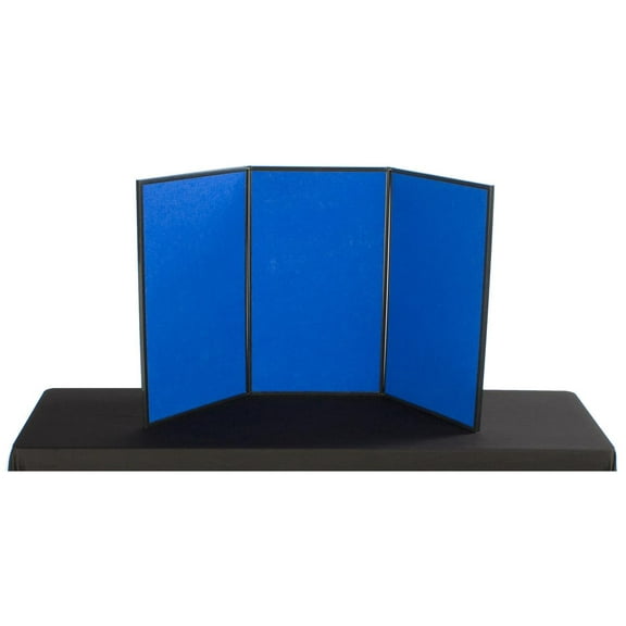 3-Panel Table Presentation Board, 54 x 30 - Blue Hook & Loop Fabric and White, Dry-Erase Write-on Panels (3PV5430BLU)