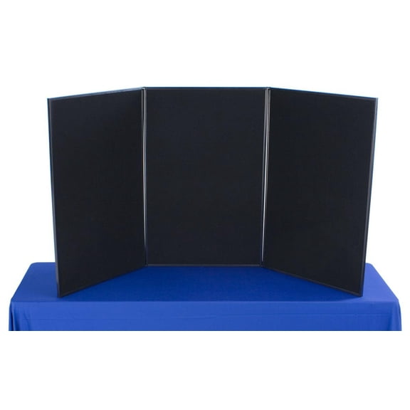 3-Panel Tabletop Exhibition Board, 72 x 36 - Black and Gray Hook & Loop-Receptive Fabric, for Trade Shows and Presentations (3P7236BKGR)