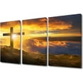 thumbnail image 1 of 3 Panel Wall Art Jesus Crosses at Sunset Poster on Canvas, USA Art Paintings Christian Religion Picture Giclee Artwork Prints for Modern Office Home Decoration, 36" Wx24 H, 1 of 7