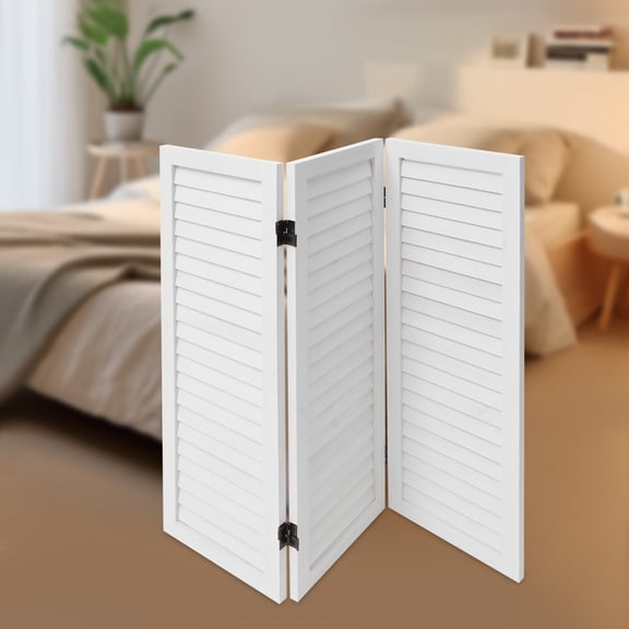 3 Panel White Paulownia Wood Room Divider Foldable Shutter Partition Iron Hinges No Assembly Privacy Screen