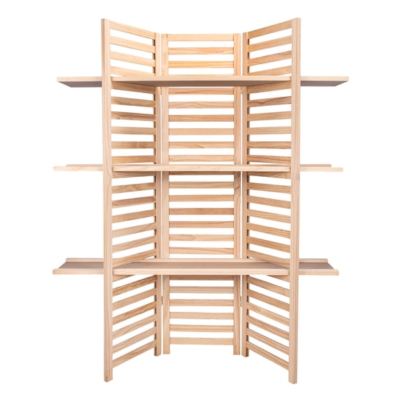 SSWBasics 3-Panel Wood Display with 3 Shelves - Natural Pine