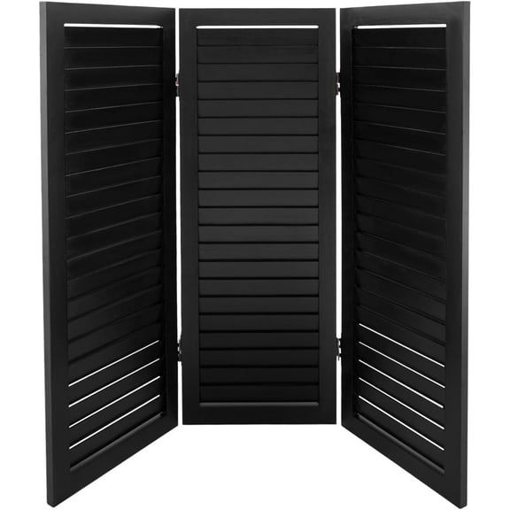 3 Panel Wood Short Window Room Divider 35.4" W x 31.9" H, Double Sided Folding Screen Divider for Room Separation, Black