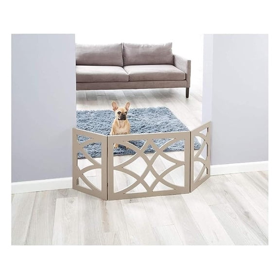 3 Panel Wooden Design Pet Gate - Freestanding Tri Fold Durable Wooden Dog Fence - Indoor/Outdoor Barrier for Stairs & Doorways (5219)