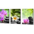 thumbnail image 1 of 3 Panel Zen Canvas Wall Art Still Life Spa Stones with White Frangipani Green Bamboo Purple Orchid Flower Beach Pictures Modern Canvas Artwork Prints on Canvas Wall Art for BathroomGreen 12" x 16", 1 of 6
