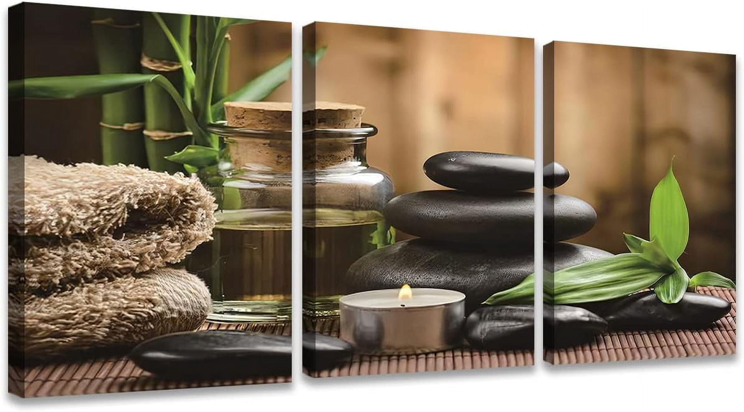 3 Panel Zen Canvas Wall Art Stones spa Oil Wood Massage Relax Candle ...