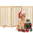 thumbnail image 1 of 3 Panels 36" Freestanding Pet Gate, Solid Wood Folding Safety Fence Wooden Dog Gate, Oak, 1 of 5