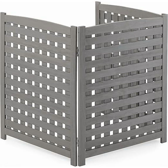 3 Panels Air Conditioner Fence Screen Outdoor,Wood Cedar Privacy Fence to Hide AC & Trash Enclosure, 32" W x 38" H,Grey