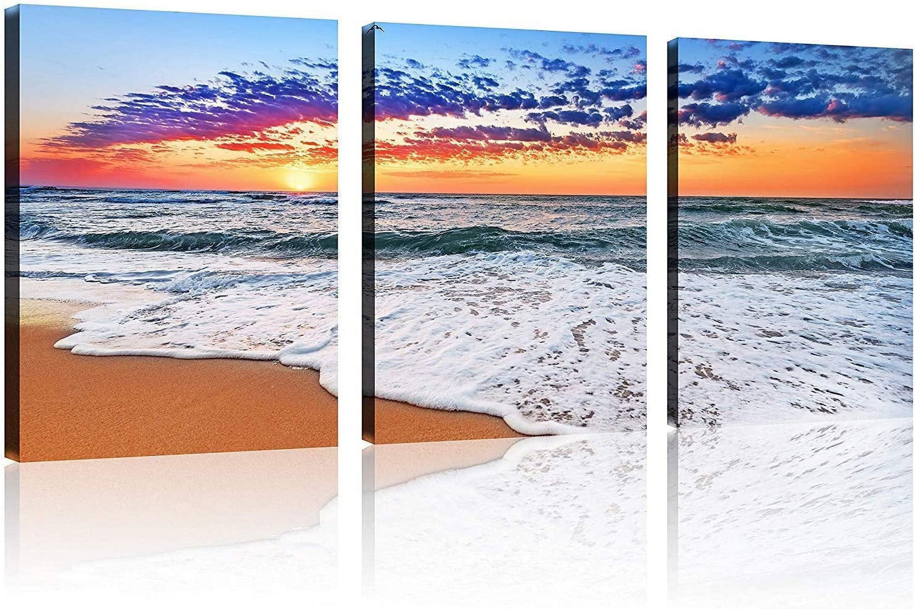 3 Panels Beach Home Beach Decor for Home Beach Art Colorful Ocean Beach ...