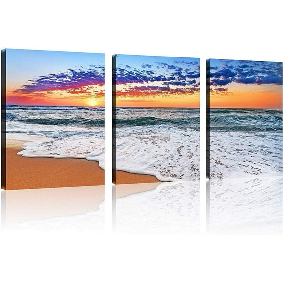 3 Panels Beach Home Beach Decor for Home Beach Art Colorful Ocean Beach Kitchen Decor Sunrise Beach Wall Decor for Home Beach Wall Art Beach Room Decor Wall Decor 12" x 16" x 3 Pieces