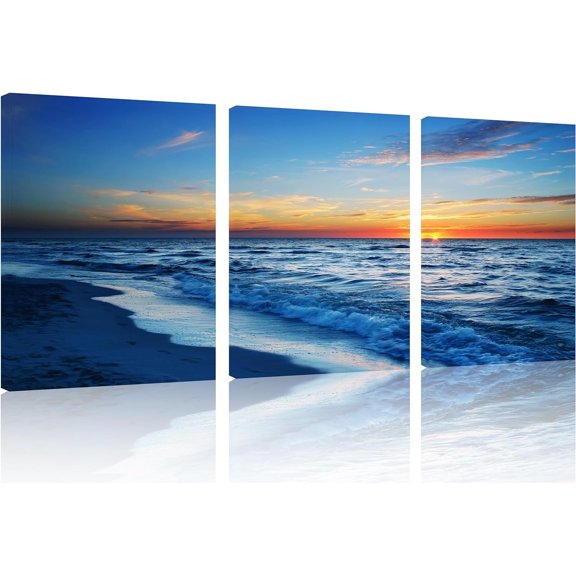 3 Panels Beach Pictures Wall Art Beach Canvas Wall Art Beach Wall Art Beach Art Picture Print on Canvas Wall Art Beach Sea Pictures for Wall for Home Decor Ready to Hang 12x16inchx3