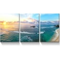 thumbnail image 1 of 3 Panels Beach Pictures Wall Art Blue Sea White Beach at Sunrise Pictures Print on Canvas Beach Wall Decor Beach Paintings for Home Decor Stretched and d Easy to Hang - 16"x24"x3 Panels, 1 of 7